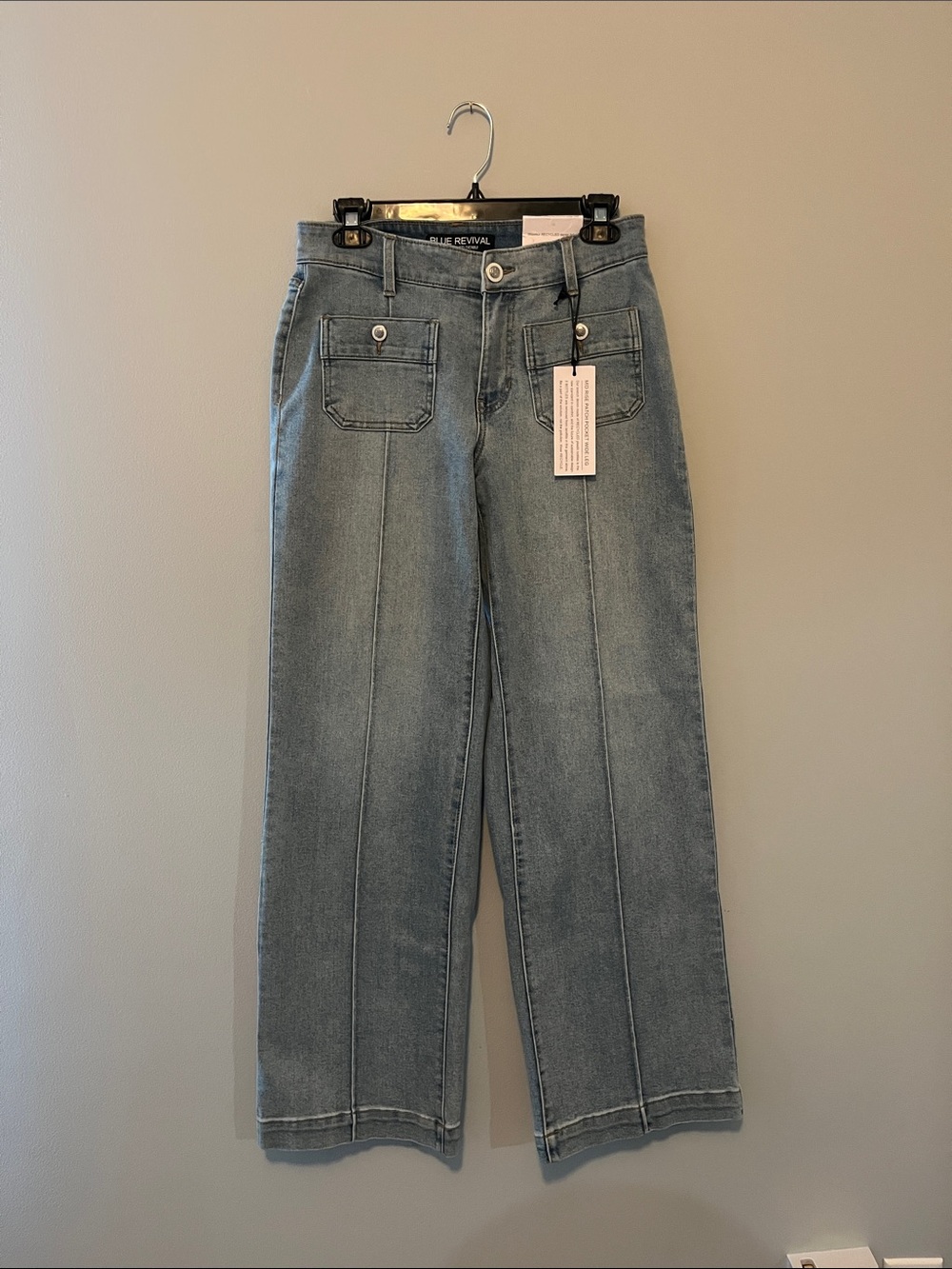 Cue Revival Light Blue Wide Leg Jeans with Front Seams